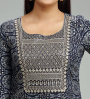 Madhulika Navy Blue Rayon Embroidered A-Line Kurta