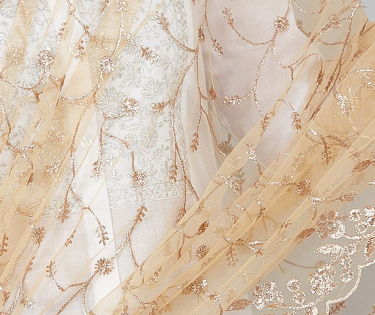 Mahesh Gold Colored Embroidered Dupatta