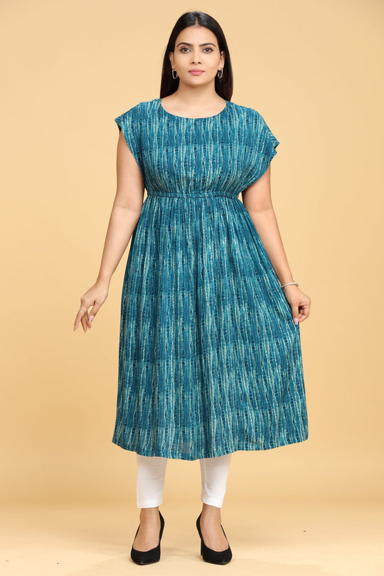 Mahfuzah Peacook Green Rayon Party Gown
