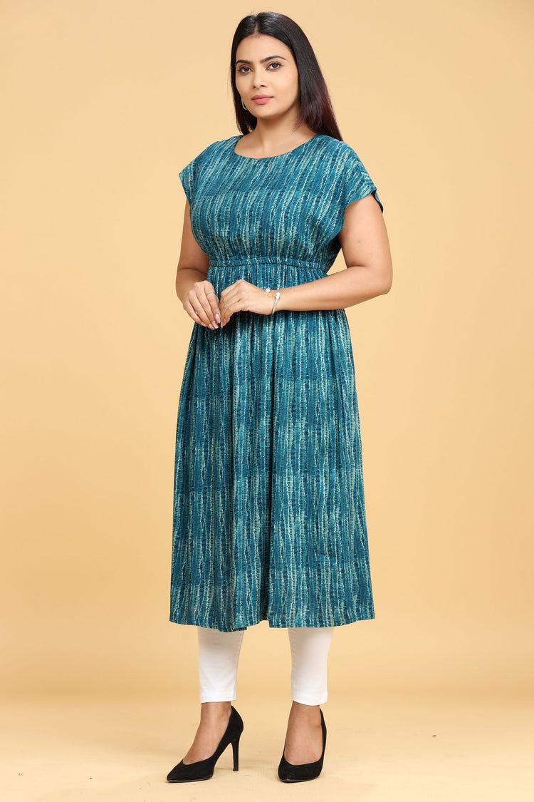 Mahfuzah Peacook Green Rayon Party Gown