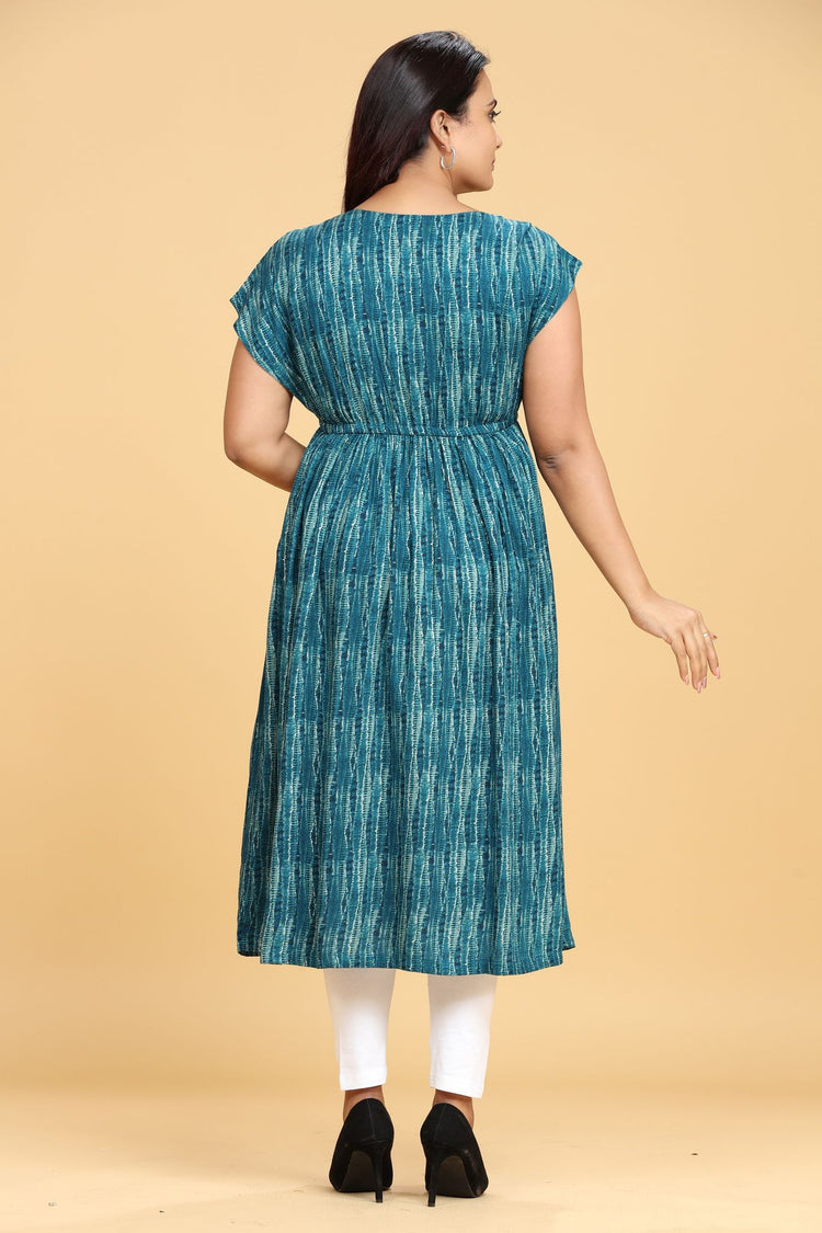 Mahfuzah Peacook Green Rayon Party Gown