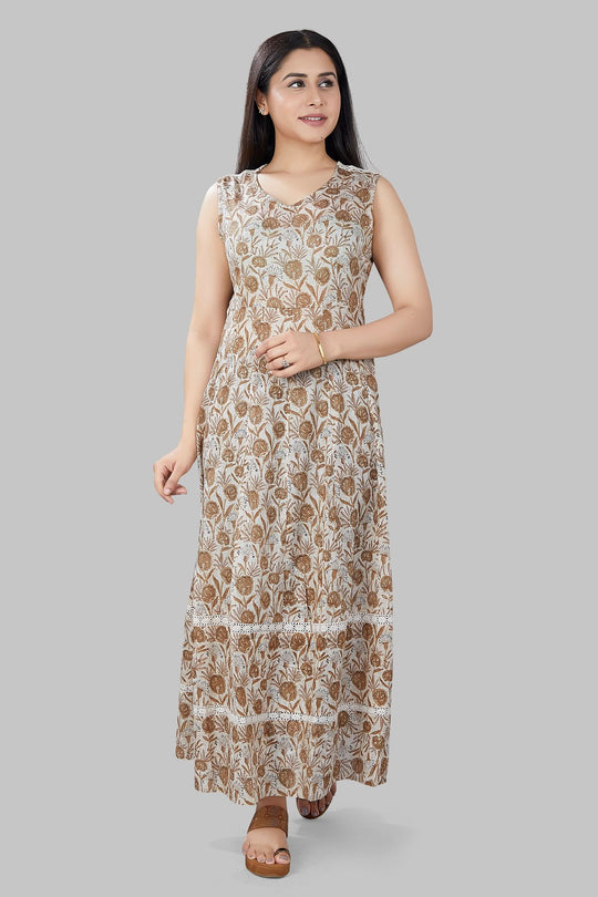 Manar Cream Jaipuri Cotton Printed Sleeves Kurti