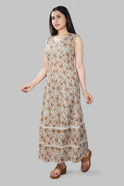 Manar Cream Jaipuri Cotton Printed Sleeves Kurti