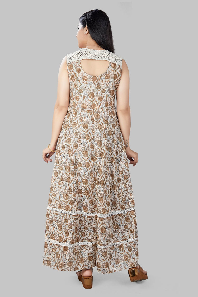 Manar Cream Jaipuri Cotton Printed Sleeves Kurti
