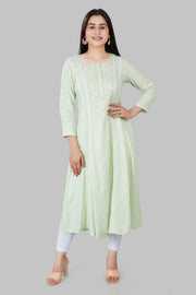 Maryam Light Pista Rayon Embroidered A-Line Kurta