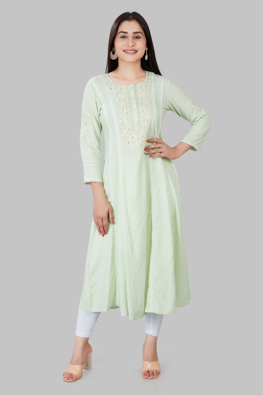 Maryam Light Pista Rayon Embroidered A-Line Kurta