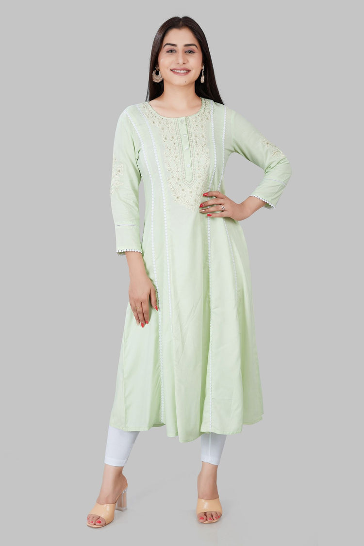 Maryam Light Pista Rayon Embroidered A-Line Kurta