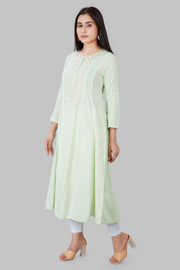 Maryam Light Pista Rayon Embroidered A-Line Kurta