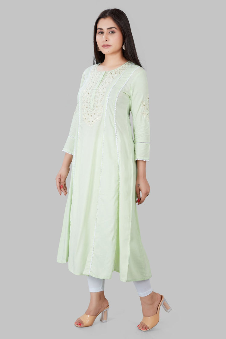 Maryam Light Pista Rayon Embroidered A-Line Kurta