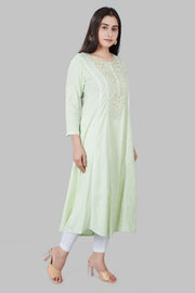 Maryam Light Pista Rayon Embroidered A-Line Kurta