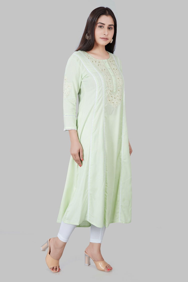 Maryam Light Pista Rayon Embroidered A-Line Kurta