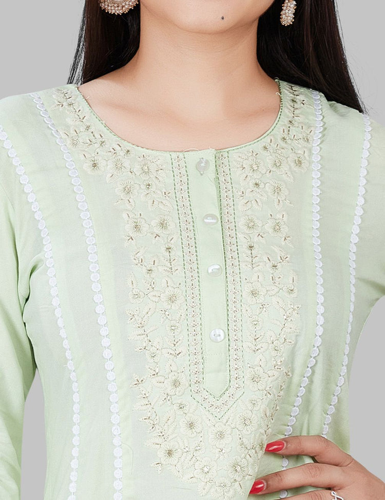 Maryam Light Pista Rayon Embroidered A-Line Kurta
