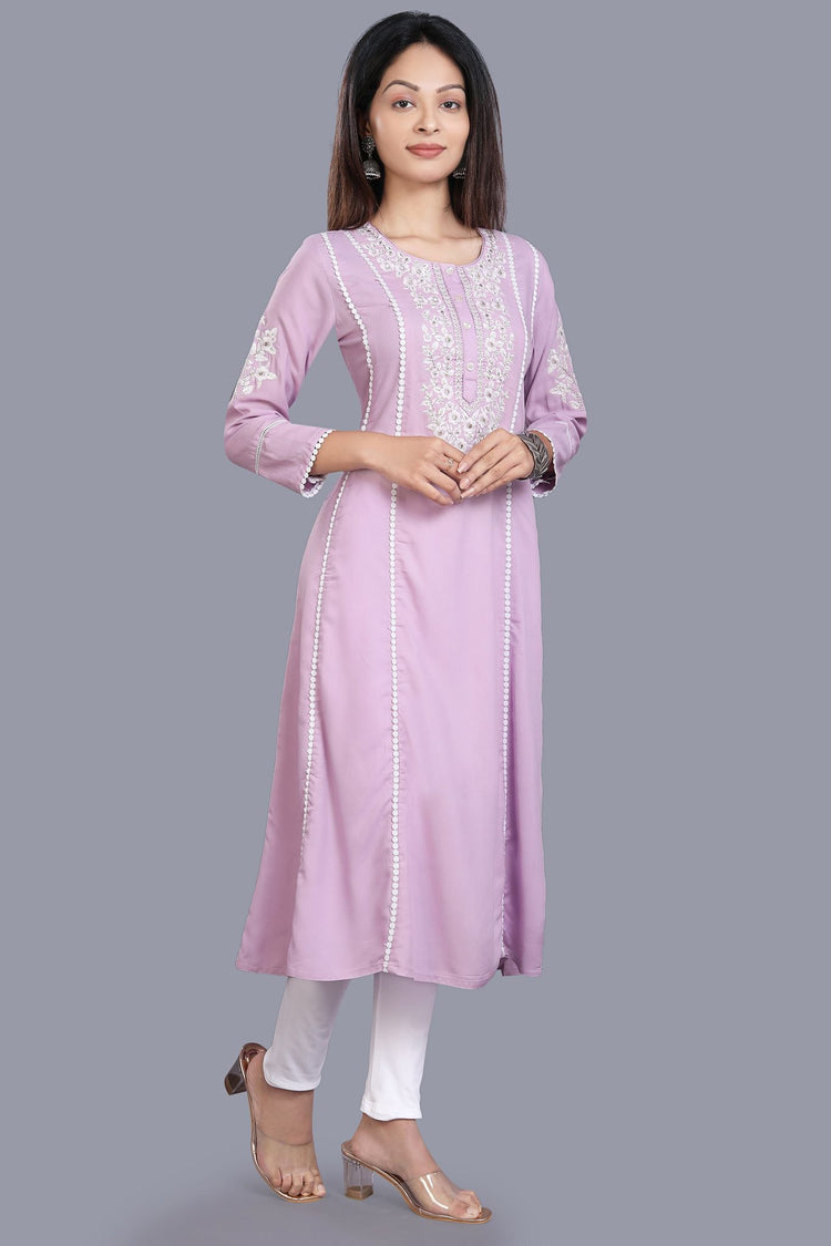 Maryam Light Purple Rayon Embroidered A-Line Kurta