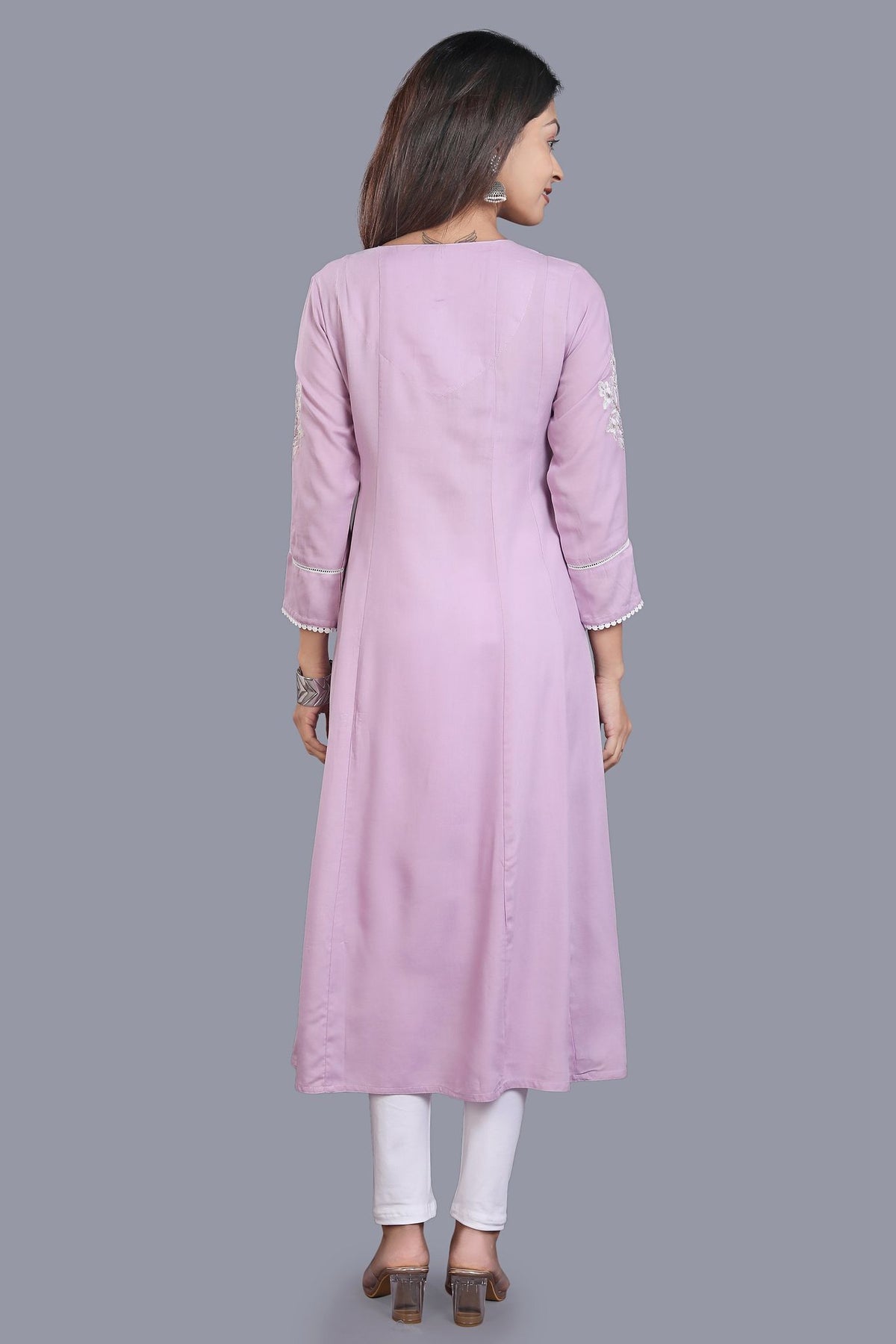 Maryam Light Purple Rayon Embroidered A-Line Kurta