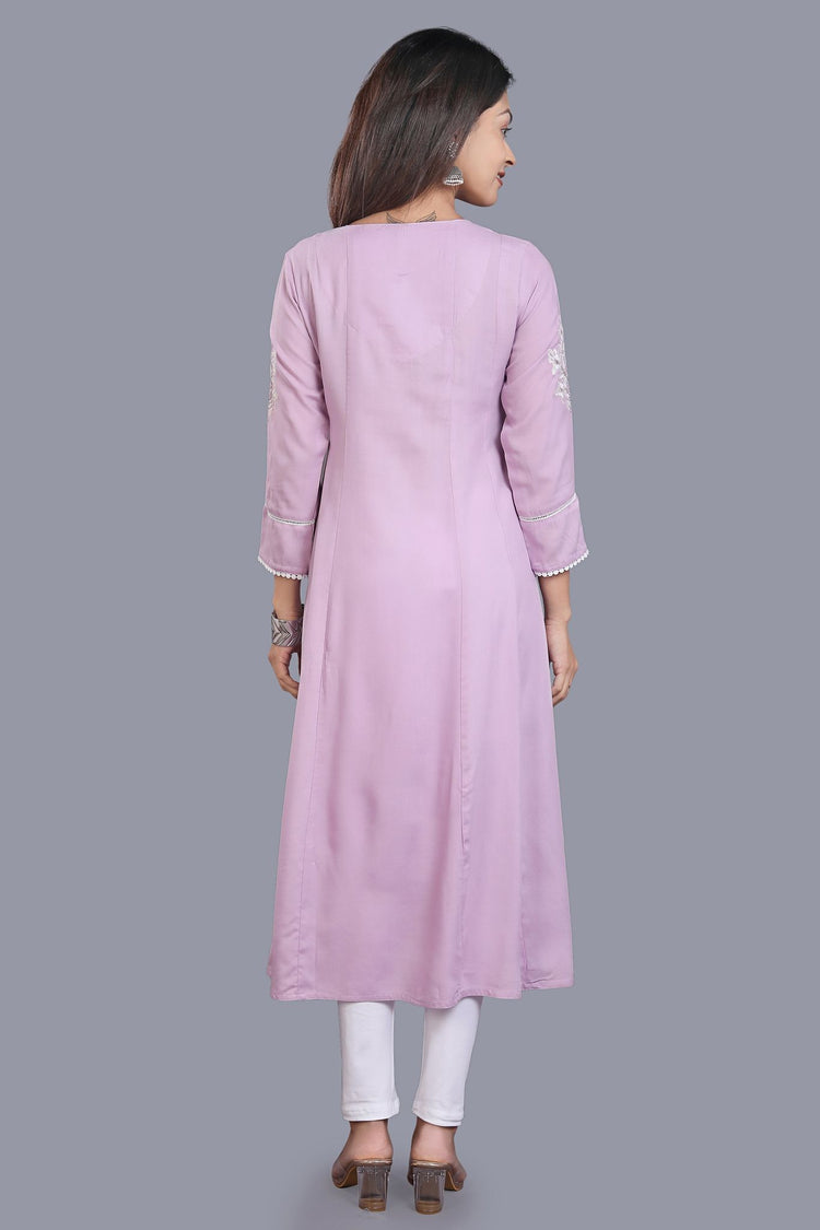 Maryam Light Purple Rayon Embroidered A-Line Kurta