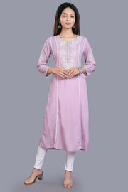 Maryam Light Purple Rayon Embroidered A-Line Kurta