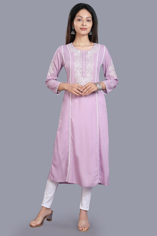Maryam Light Purple Rayon Embroidered A-Line Kurta