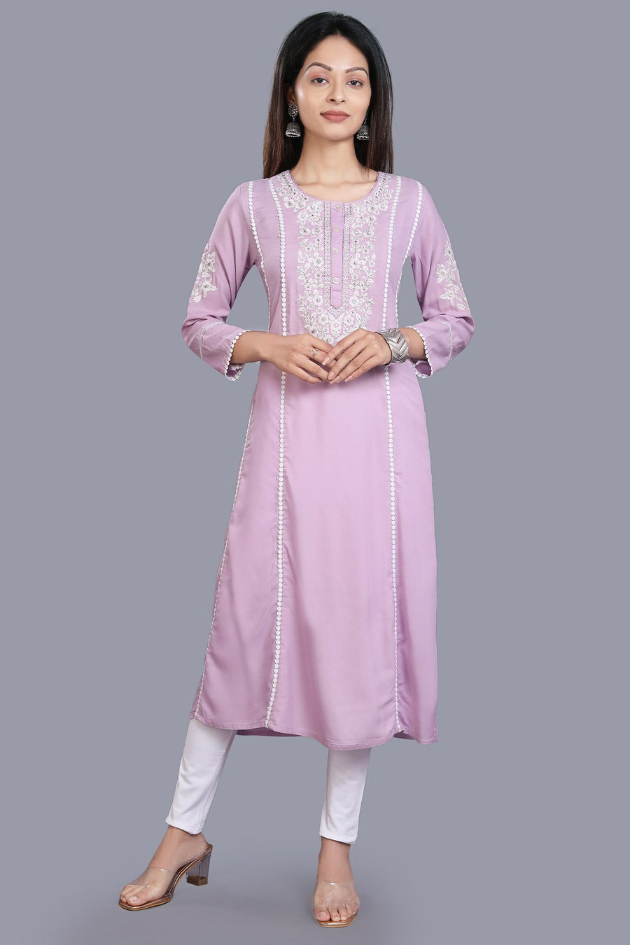 Maryam Light Purple Rayon Embroidered A-Line Kurta