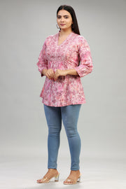 Maya Pink Cotton Short Kurtis