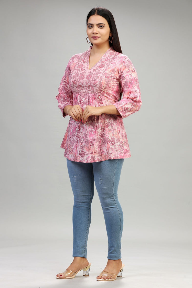 Maya Pink Cotton Short Kurtis