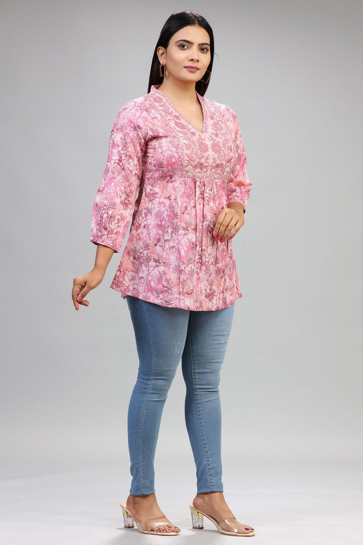 Maya Pink Cotton Short Kurtis