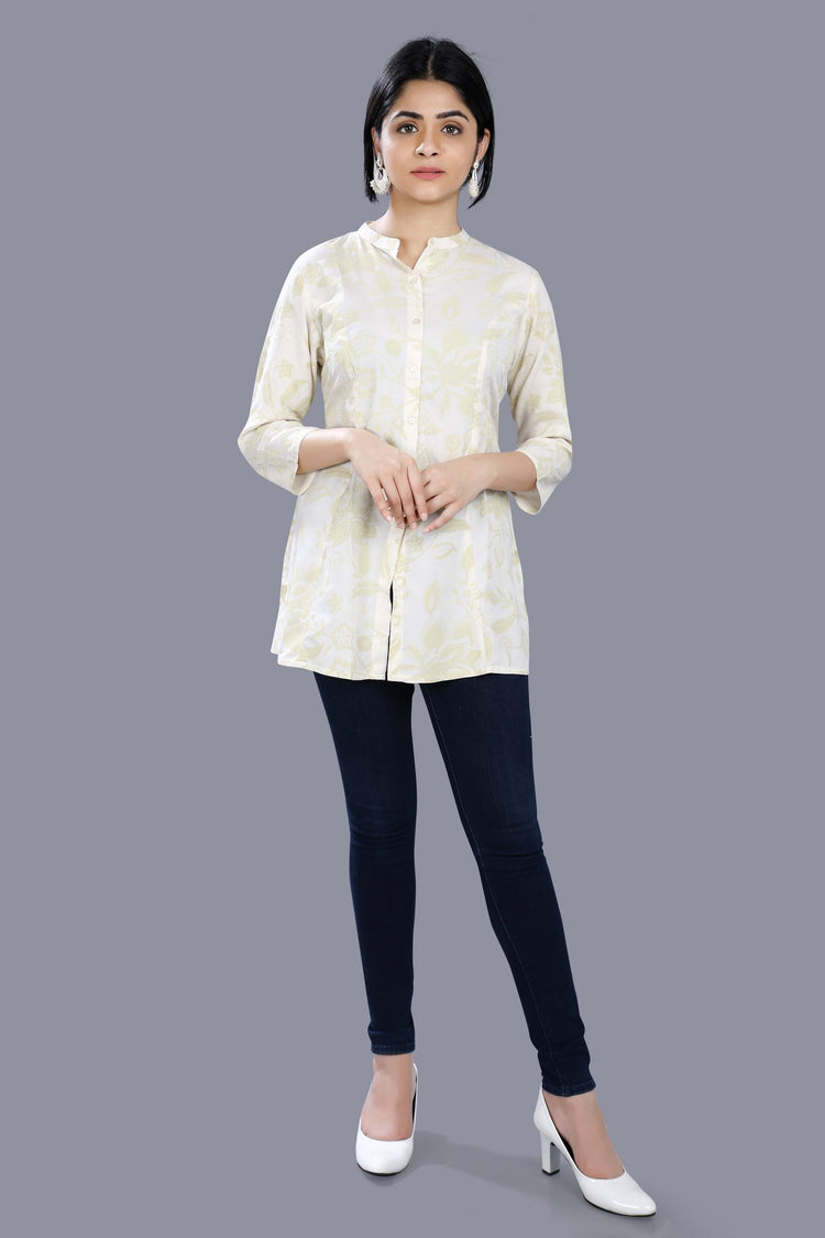 Mayesha Off White Cotton Short Kurtis