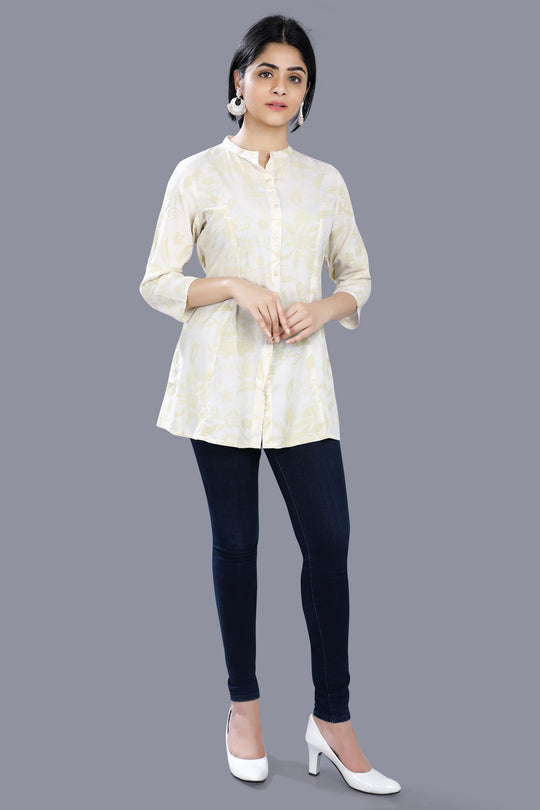Mayesha Off White Cotton Short Kurtis