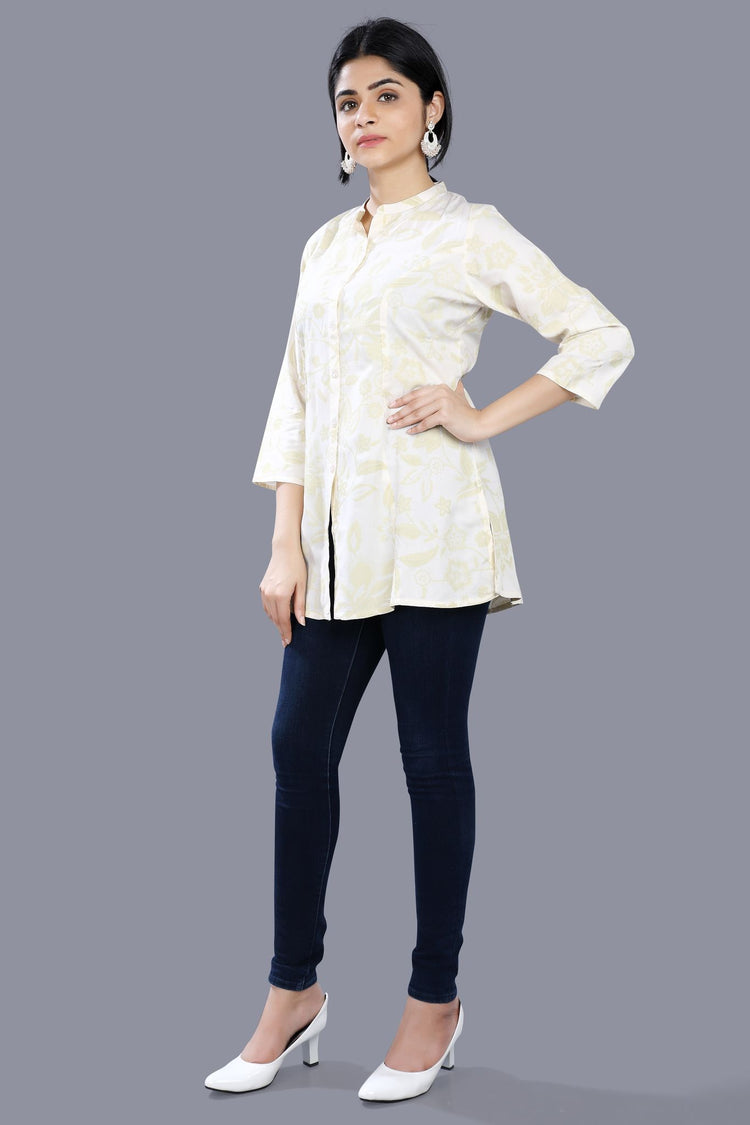 Mayesha Off White Cotton Short Kurtis