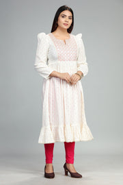 Megha CC43 White Cotton Embroidery Flared Dress