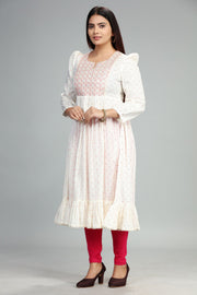 Megha CC43 White Cotton Embroidery Flared Dress