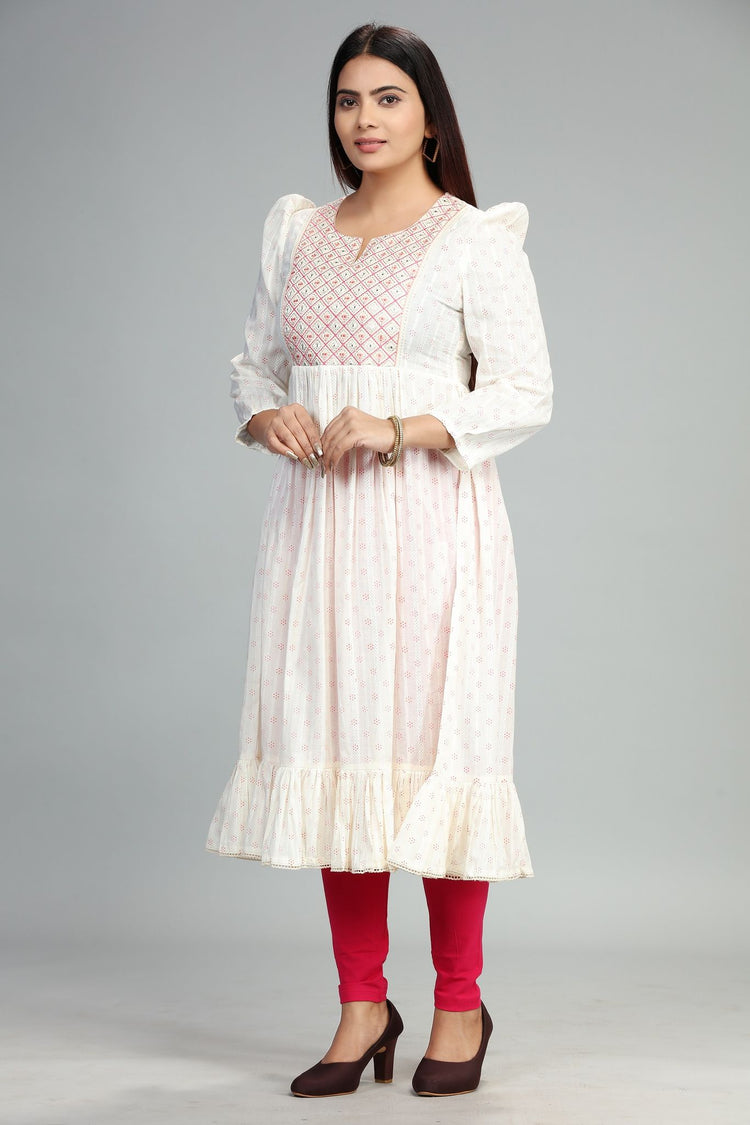 Megha CC43 White Cotton Embroidery Flared Dress