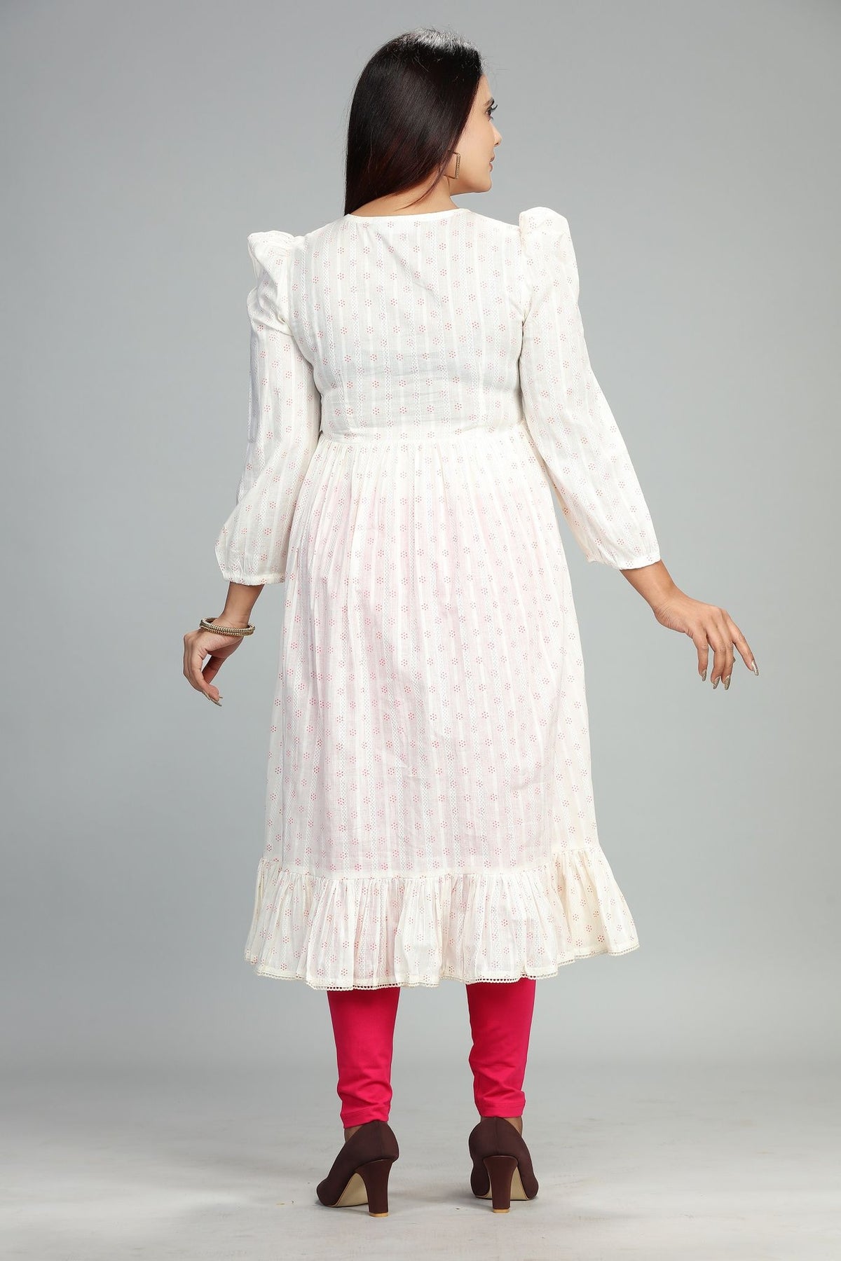 Megha CC43 White Cotton Embroidery Flared Dress