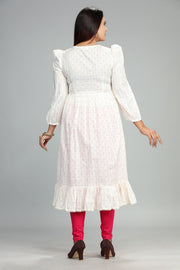 Megha CC43 White Cotton Embroidery Flared Dress