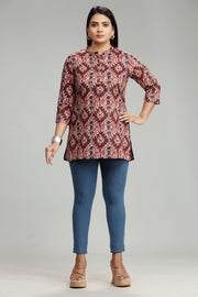 Mohani Maroon Jaipuri Cotton Short Kurti