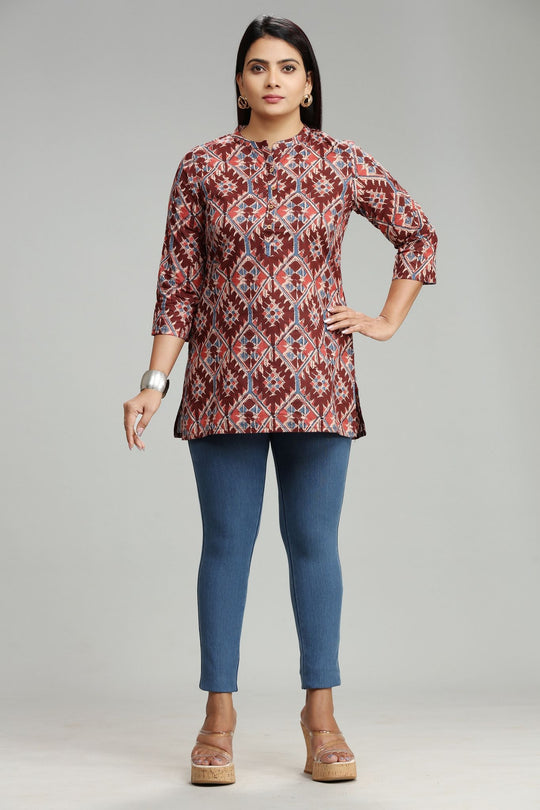 Mohani Maroon Jaipuri Cotton Short Kurti