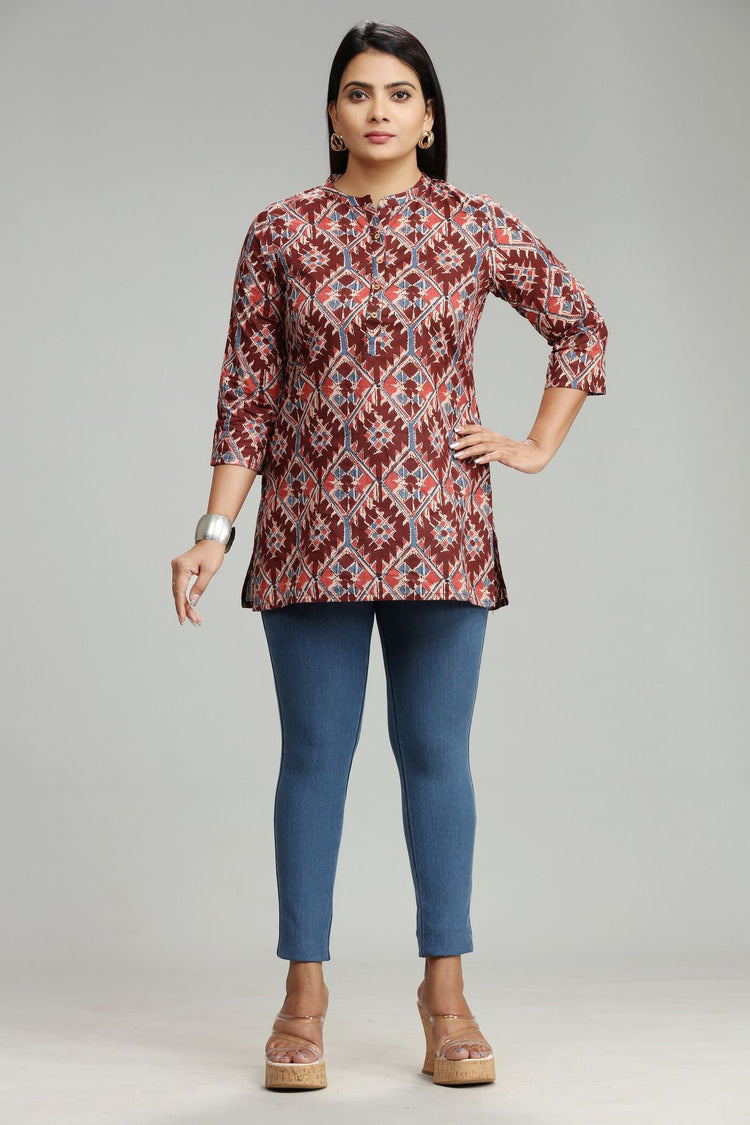 Mohani Maroon Jaipuri Cotton Short Kurti