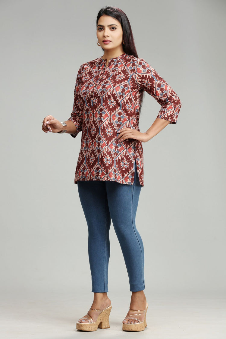 Mohani Maroon Jaipuri Cotton Short Kurti