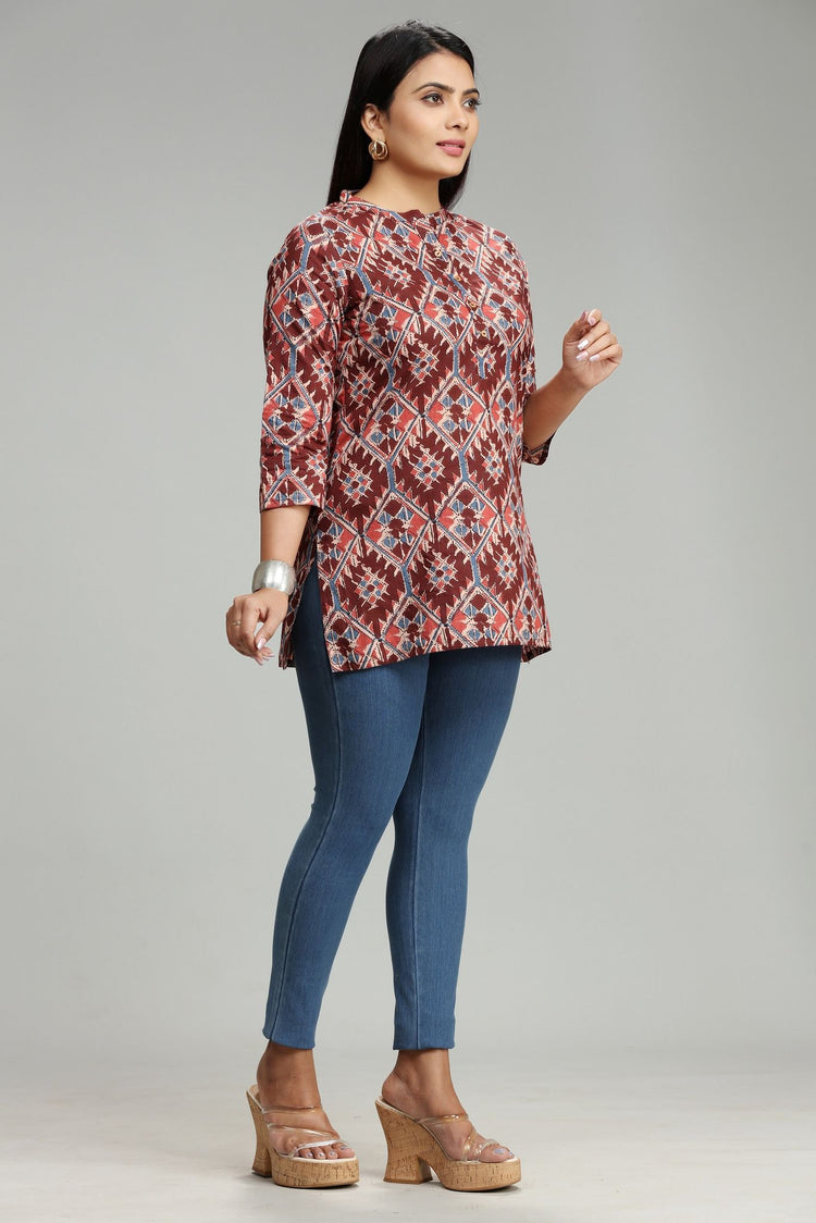 Mohani Maroon Jaipuri Cotton Short Kurti