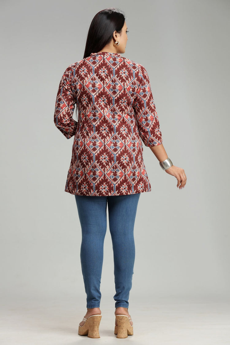 Mohani Maroon Jaipuri Cotton Short Kurti