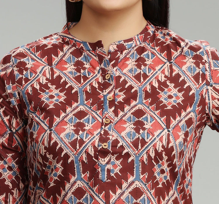 Mohani Maroon Jaipuri Cotton Short Kurti