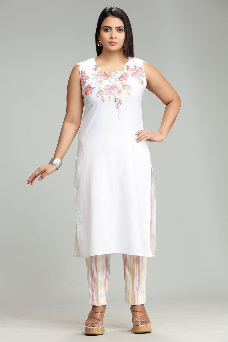 Nailah White  Cotton Kurta With Pant Set