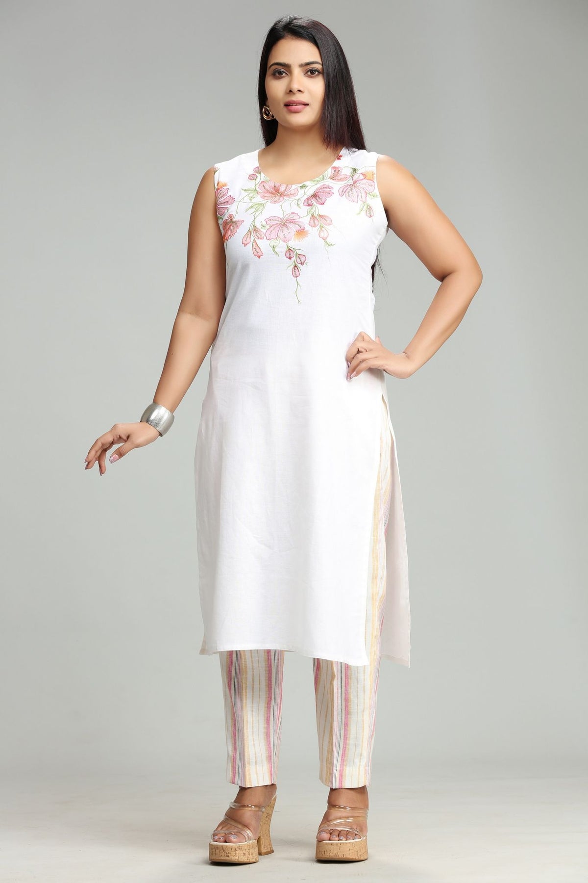 Nailah White  Cotton Kurta With Pant Set