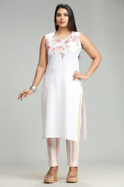 Nailah White  Cotton Kurta With Pant Set