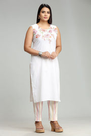 Nailah White  Cotton Kurta With Pant Set
