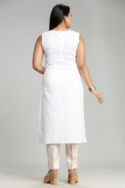 Nailah White  Cotton Kurta With Pant Set