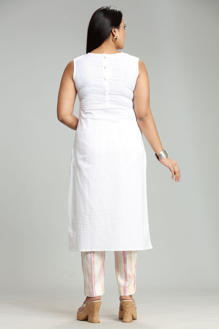 Nailah White  Cotton Kurta With Pant Set