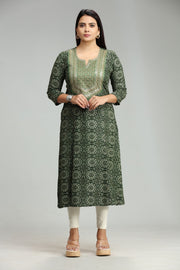 Nainika Green Rayon Embroidered  A-Line Kurta