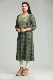 Nainika Green Rayon Embroidered  A-Line Kurta