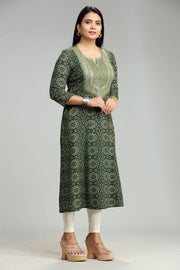 Nainika Green Rayon Embroidered  A-Line Kurta