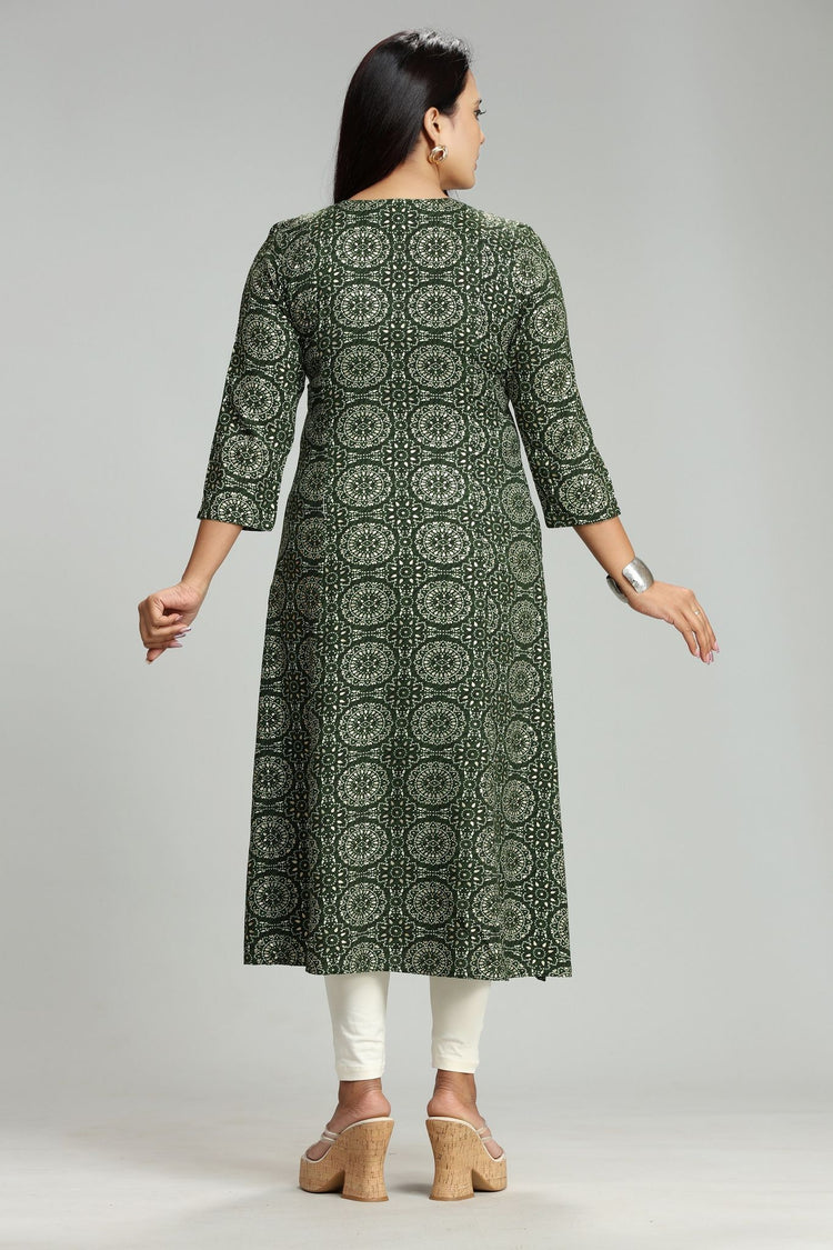 Nainika Green Rayon Embroidered  A-Line Kurta